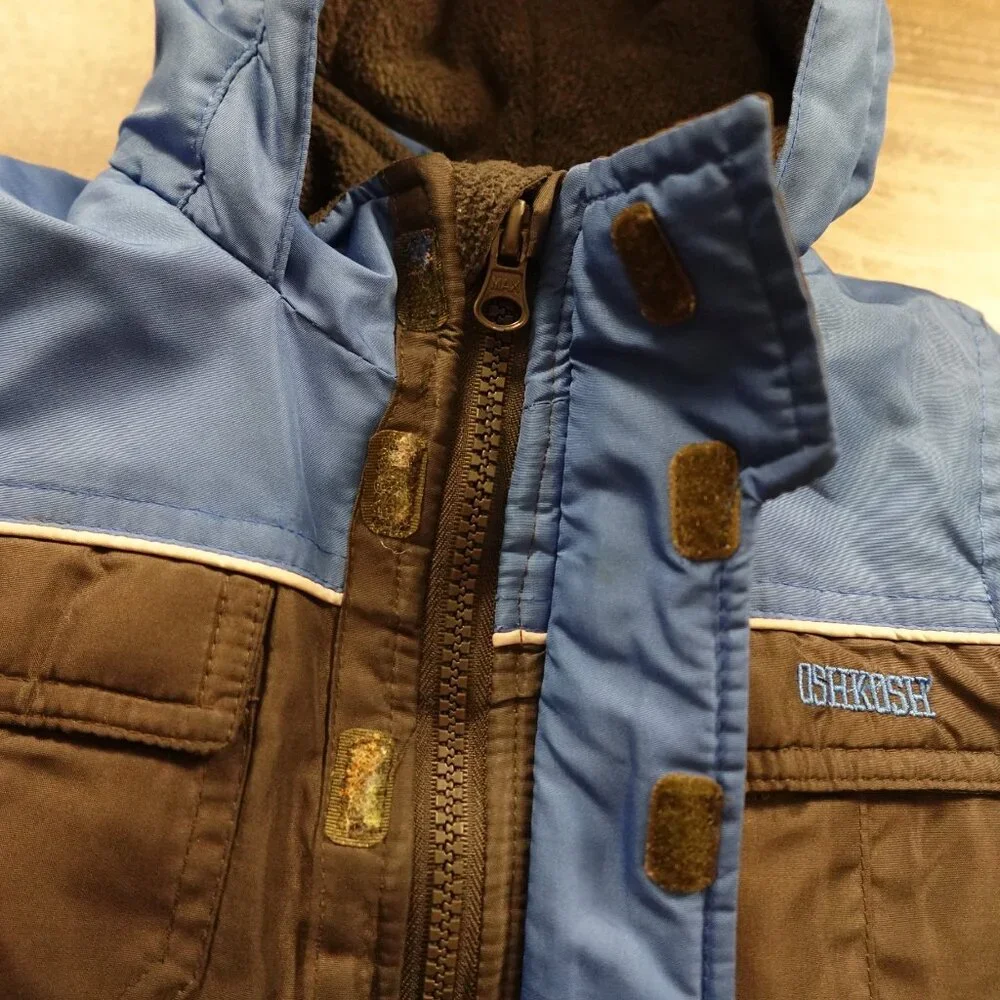 OshKosh B’gosh Colorblock‎ Winter Jacket Boys’ 18M Blue Gray Hooded Fleece Lined